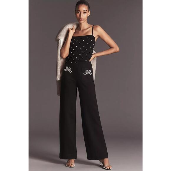 Anthropologie Pants - NWT Maeve The Colette Full-Length Embroidered Pocket Pants Sz 25 Black #7A609